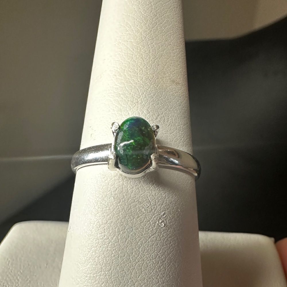 5x7mm cabochon opal solitaire in sterling silver!